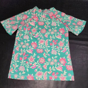 Mini Boden Girls Mint Green‎ Pink Floral Rash Guard Swim Top 4 5